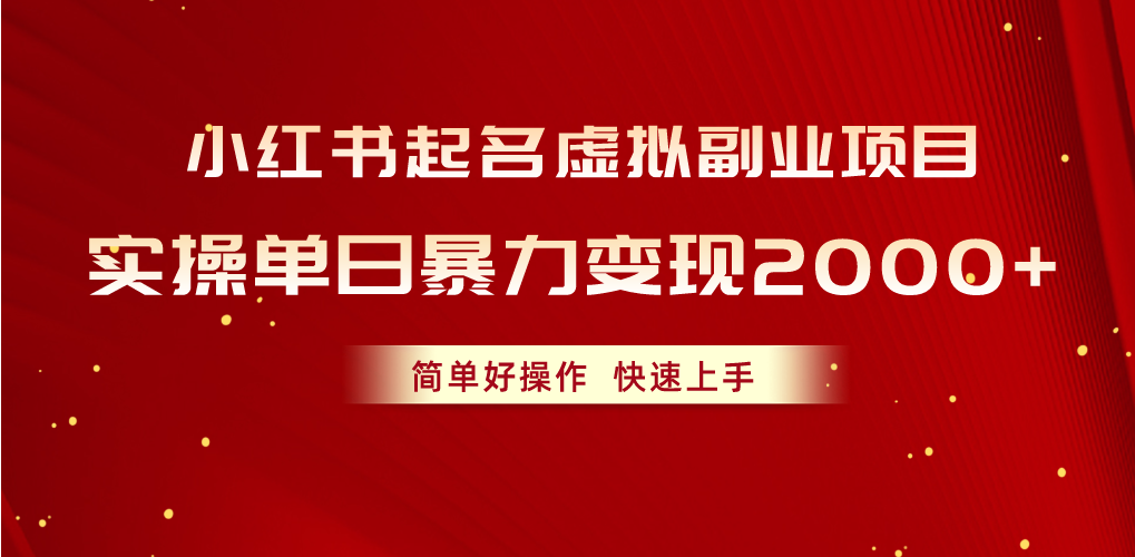 （10856期）小红书起名虚拟副业项目，实操单日暴力变现2000+，简单好操作，快速上手-得优社
