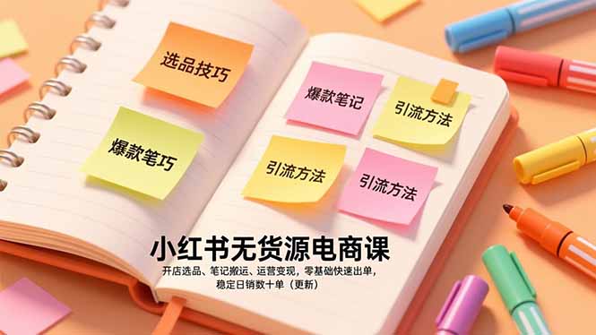 小红书无货源电商课，开店选品、笔记搬运、运营变现，零基础快速出单，稳定日销数十单(更新-得优社