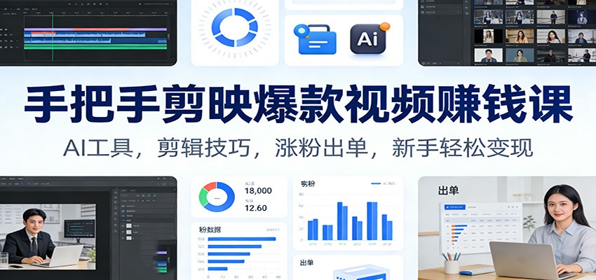 手把手剪映爆款视频赚钱课：AI工具，剪辑技巧，涨粉出单，新手轻松变现-得优社