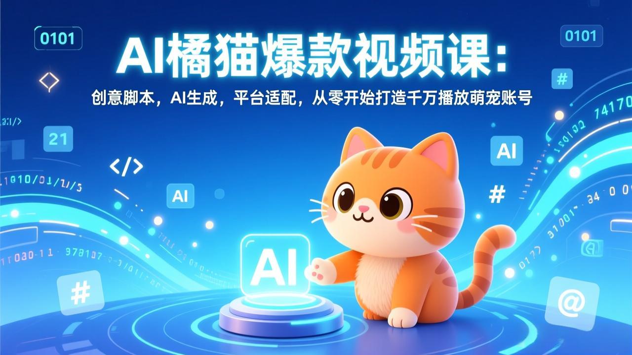 AI橘猫爆款视频课：创意脚本，AI生成，平台适配，从零开始打造千万播放萌宠账号-得优社