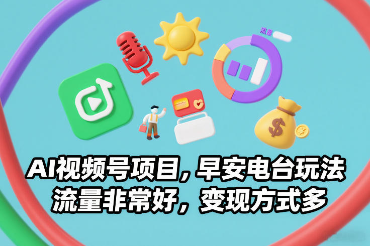 AI视频号项目，早安电台玩法，流量非常好，变现方式多-得优社