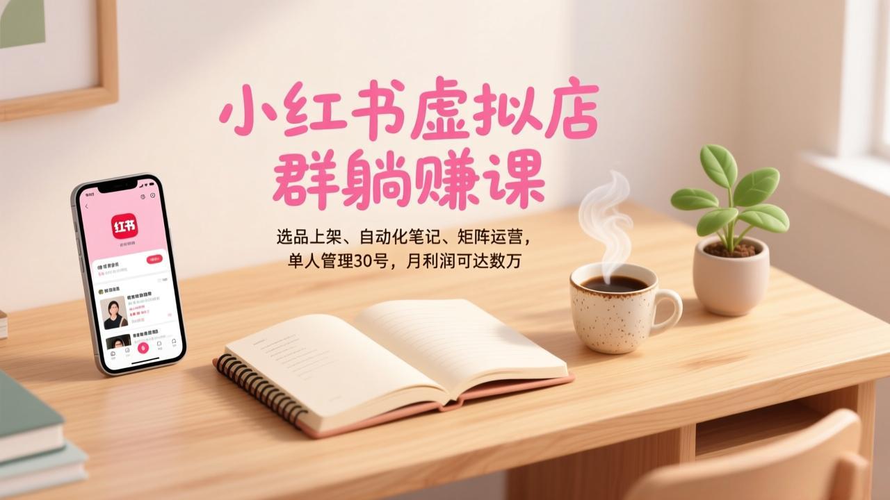 小红书虚拟店群躺赚课，选品上架、自动化笔记、矩阵运营，单人管理30号，月利润可达数万-得优社