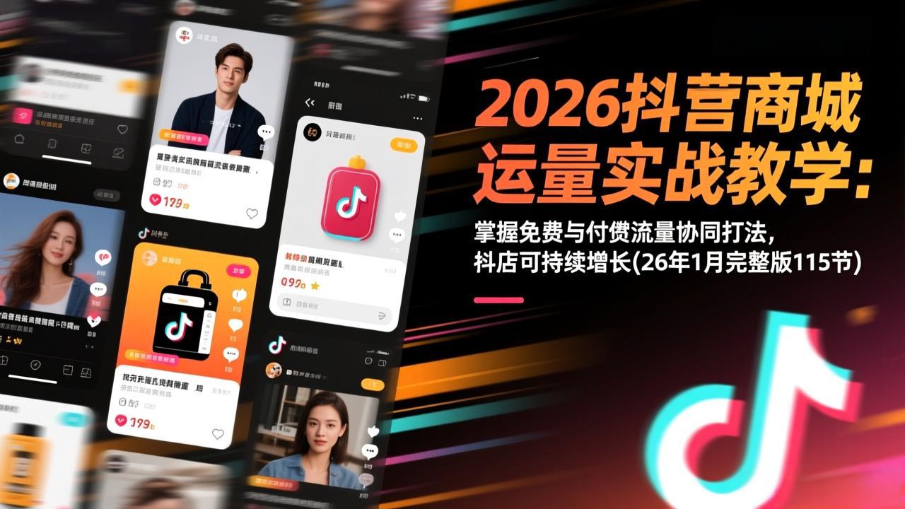 2026抖音商城运营实战教学：掌握免费与付费流量协同打法，抖店可持续增长(26年1月完整版115节-得优社