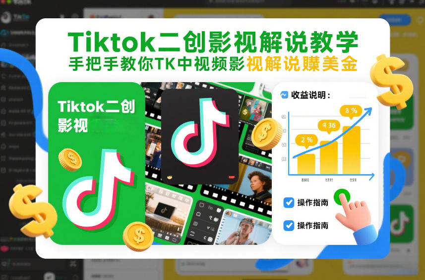 Tiktok二创影视解说教学，手把手教你TK中视频影视解说賺美金(更新26年1月)-得优社