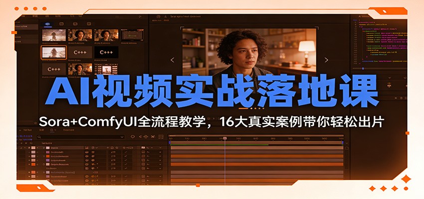 AI视频实战落地课：Sora+ComfyUI全流程教学，16大真实案例带你轻松出片-得优社
