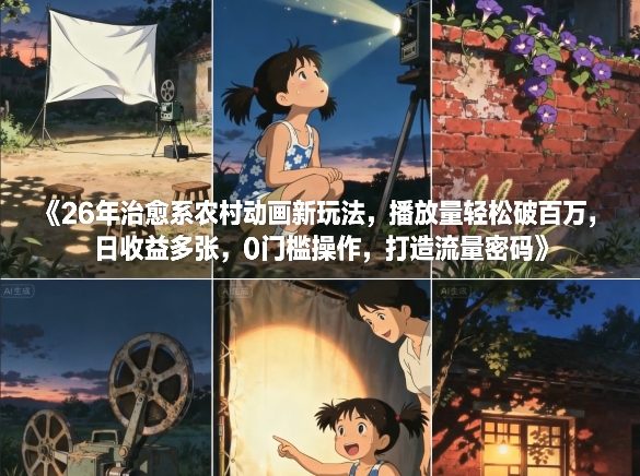26年治愈系农村动画新玩法，播放量轻松破百万，日收益多张，0门槛操作，打造流量密码-得优社