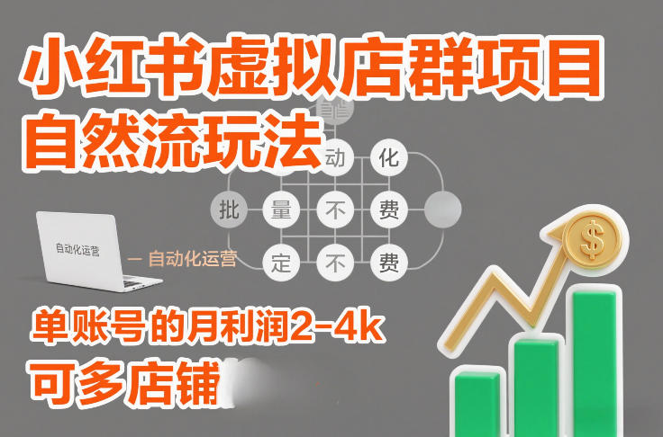 小红书虚拟店群项目，自然流玩法，批量自动化，稳定不费号，单账号的月利润2-4k，可多店矩阵-得优社