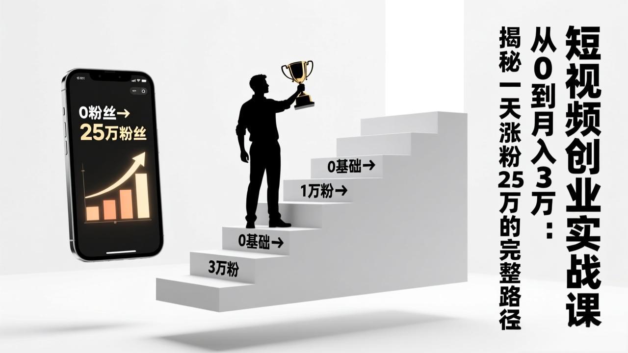 短视频创业实战课：从0到月入3万：揭秘一天涨粉25万的完整路径-得优社
