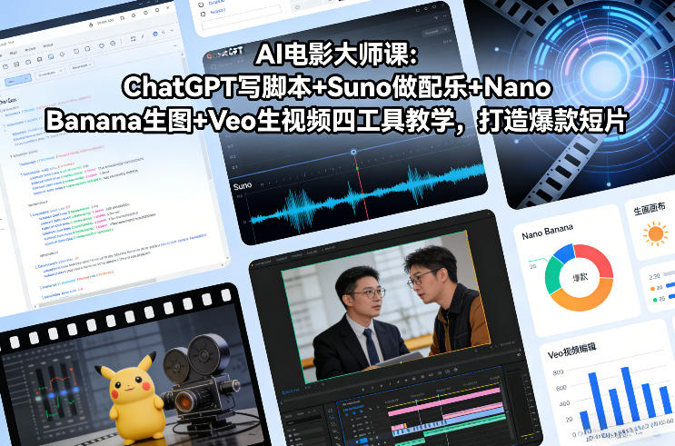 AI电影大师课：ChatGPT写脚本+Suno做配乐+Nano Banana生图+Veo生视频，打造爆款短片-得优社