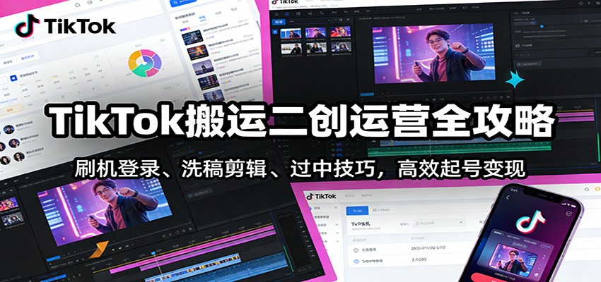 TikTok搬运二创运营全攻略：刷机登录、洗稿剪辑 、过中技巧，高效起号变现-得优社