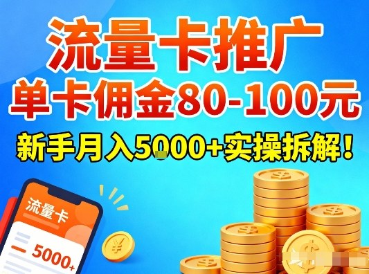 流量卡推广，单卡佣金80-100，新手月入5k+实操拆解！-得优社