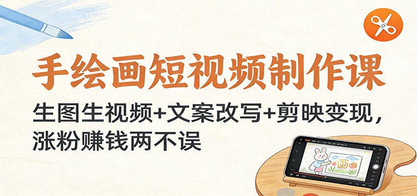 手绘画短视频制作课：生图生视频+文案改写+剪映变现，涨粉赚钱两不误-得优社