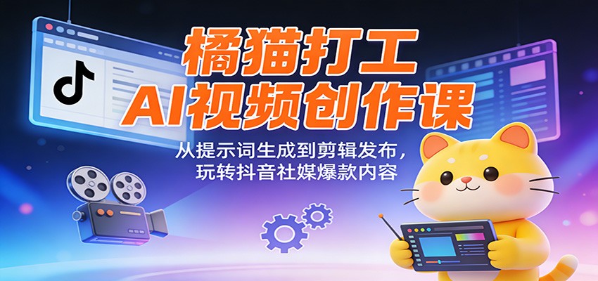 橘猫打工AI视频创作课：从提示词生成到剪辑发布，玩转抖音社媒爆款内容-得优社
