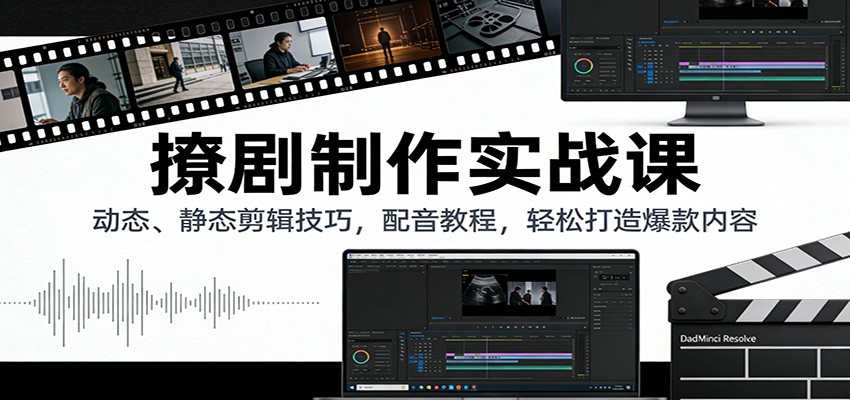 撩剧制作实战课：动态、静态剪辑技巧，配音教程，轻松打造爆款内容-得优社