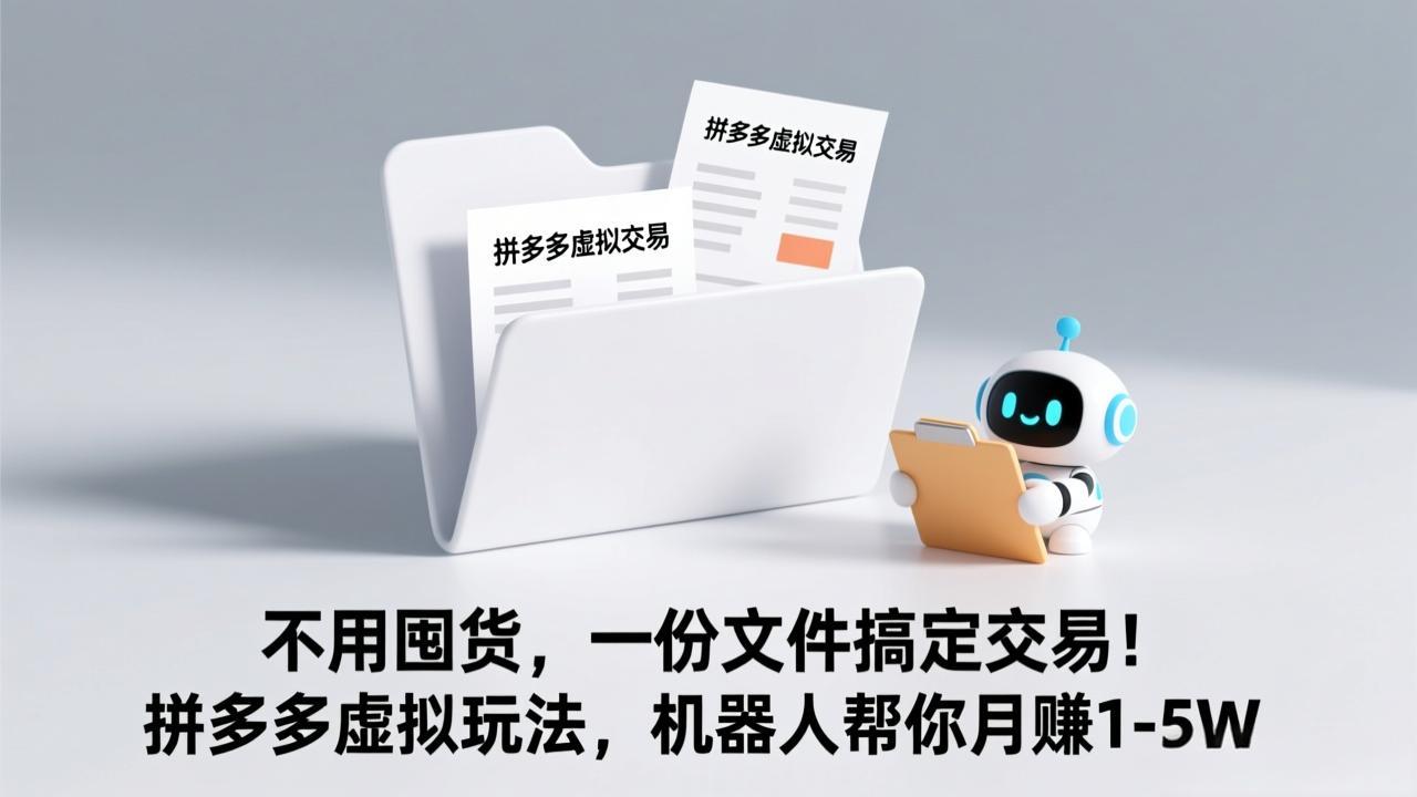 不用囤货，一份文件搞定交易！拼多多虚拟玩法，机器人帮你月赚 1-5W-得优社
