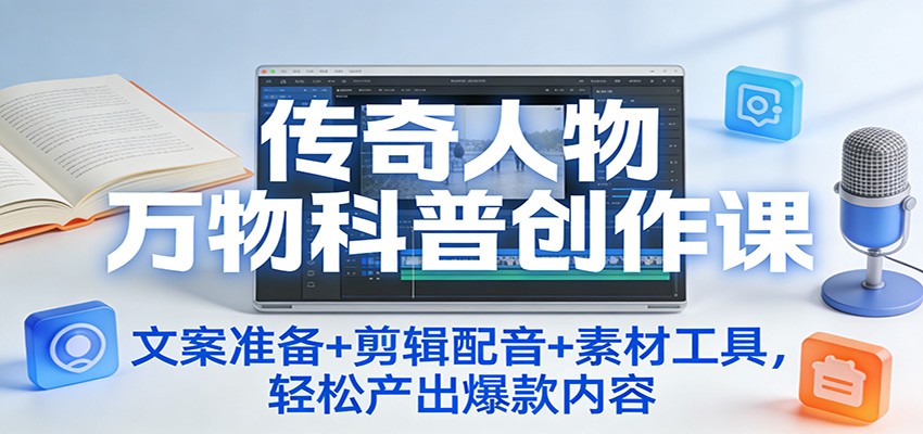 传奇人物万物科普创作课：文案准备+剪辑配音+素材工具，轻松产出爆款内容-得优社