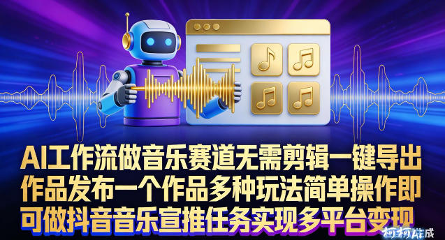 AI工作流做音乐赛道，无需剪辑，一键导出作品发布，一个作品多种玩法，简单操作即可做抖音音乐宣推任务-得优社