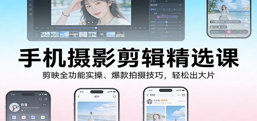 手机摄影剪辑精选课：剪映全功能实操、爆款拍摄技巧，轻松出大片-得优社