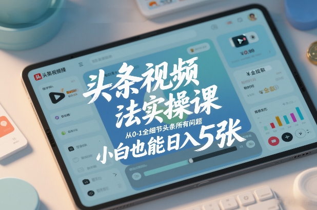 头条视频玩法实操课，从0-1全细节头条所有问题，小白也能日入5张-得优社