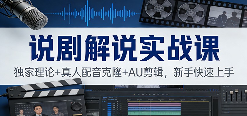 说剧解说实战课：独家理论+真人配音克隆+AU剪辑，新手快速上手-得优社
