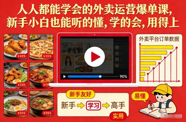 人人都能学会的外卖运营爆单课，新手小白也能听的懂，学的会，用得上-得优社