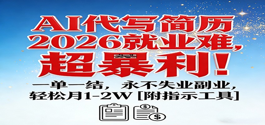 AI代写简历，2026就业难，超暴利！一单一结，永不失业副业，轻松月1-2W【附指令工具】-得优社