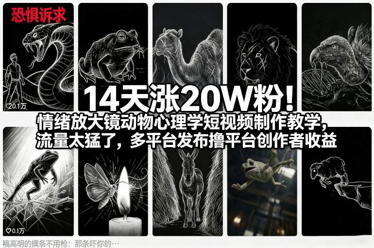 14天涨20W粉！情绪放大镜动物心理学短视频制作教学，流量太猛了，多平台发布撸平台创作者收益-得优社