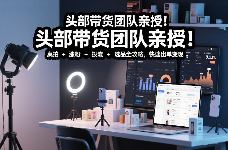 头部带货团队亲授！专业短视频实拍带货课：桌拍+涨粉+投流+选品全攻略，快速出单变现，月入2w+-得优社