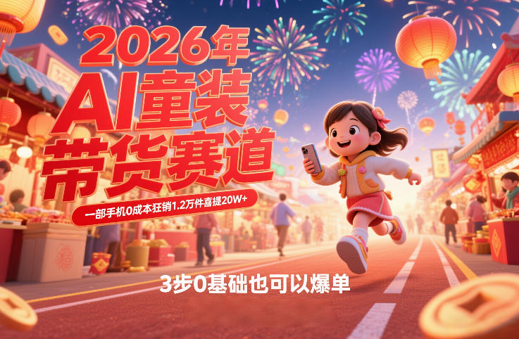 AI童装新春带货赛道，一部手机0成本狂销1.2万件喜提20W+，3步0基础也可以爆单-得优社