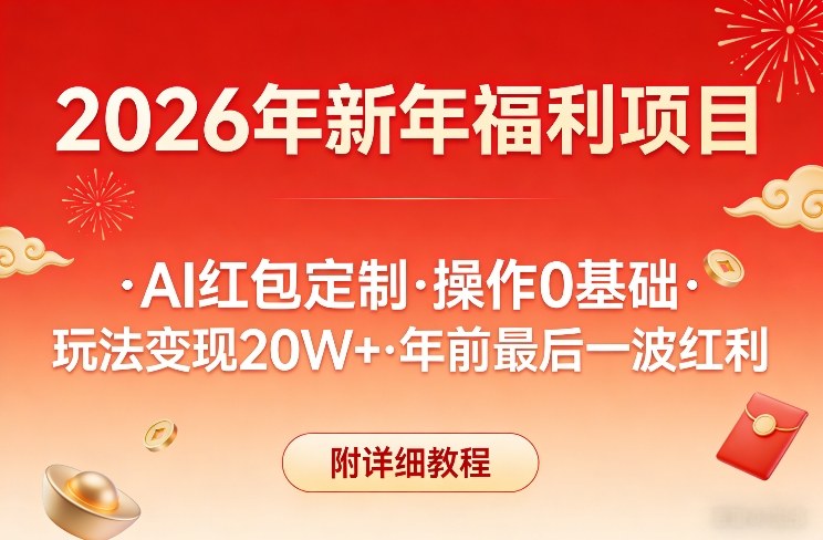 新年福利项目，AI红包定制，操作0基础，玩法变现20W+年前最后一波红利，附详细教程-得优社