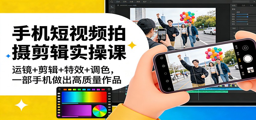 手机短视频拍摄剪辑实操课：运镜+剪辑+特效+调色，一部手机做出高质量作品-得优社