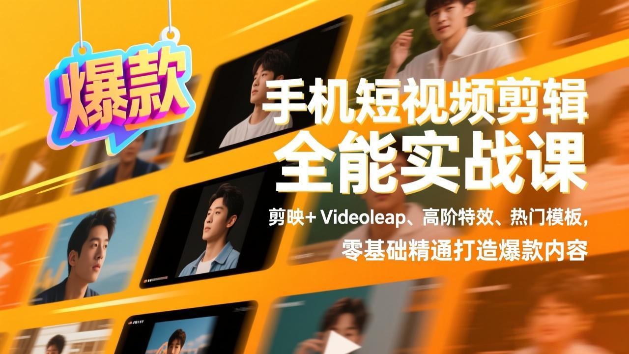 手机短视频剪辑全能实战课，剪映+Videoleap、高阶特效、热门模板，零基础精通打造爆款内容-得优社