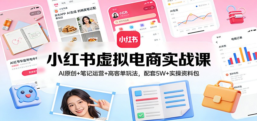 小红书虚拟电商实战课：AI原创+笔记运营+高客单玩法，配套5W+实操资料包-得优社