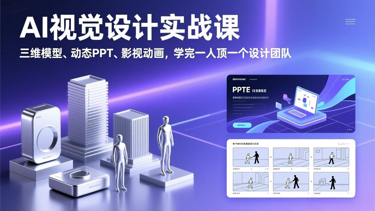 AI视觉设计实战课，三维模型、动态PPT、影视动画，学完一人顶一个设计团队-得优社