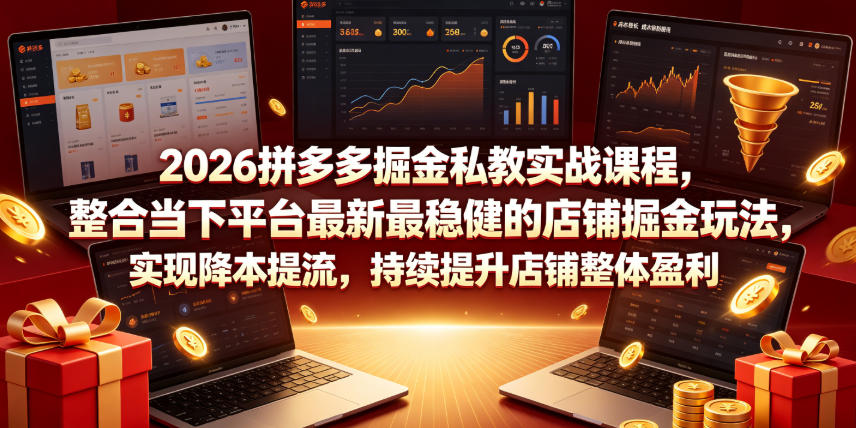 2026拼多多掘金私教实战课程，整合当下平台最新最稳健的店铺掘金玩法，实现降本提流，持续提升店铺整体盈利-得优社