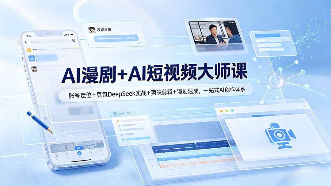 AI漫剧+AI短视频大师课：账号定位+豆包DeepSeek实战+剪映剪辑+漫剧速成，一站式AI创作体系-得优社