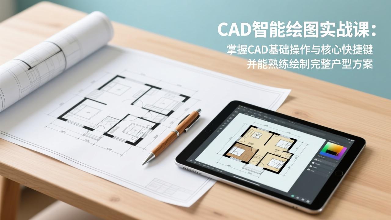CAD智能绘图实战课：掌握CAD基础操作与核心快捷键，并能熟练绘制完整户型方案-得优社
