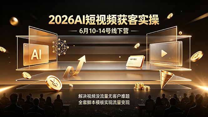 2026AI短视频获客实操6月10-14号线下营，解决视频没流量无客户难题，全套脚本模板实现流量变现-得优社