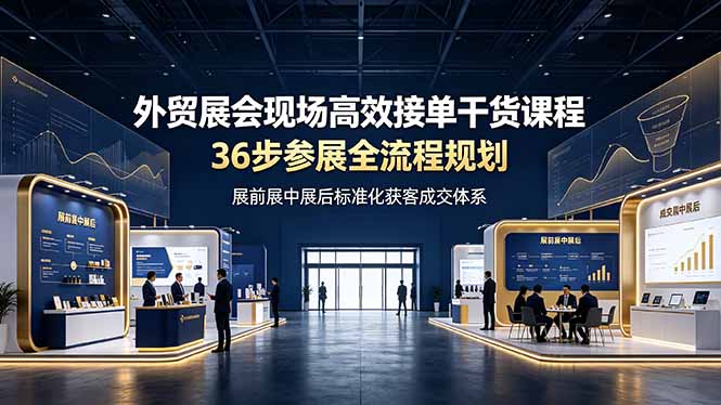外贸展会现场高效接单干货课程，36步参展全流程规划，展前展中展后标准化获客成交体系-得优社