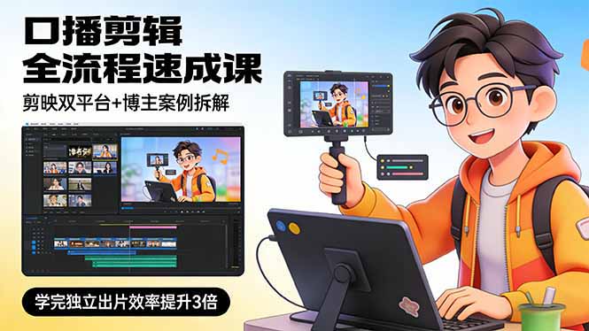 口播剪辑全流程速成课，剪映双平台+博主案例拆解，学完独立出片效率提升3倍-得优社
