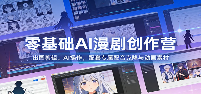 零基础AI漫剧创作营：出图剪辑、AI操作，配套专属配音克隆与动画素材-得优社