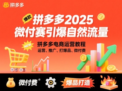 拼多多微付费引爆自然流量，拼多多电商运营教程，运营、推广、打爆品、微付费(更新26年2月)-得优社