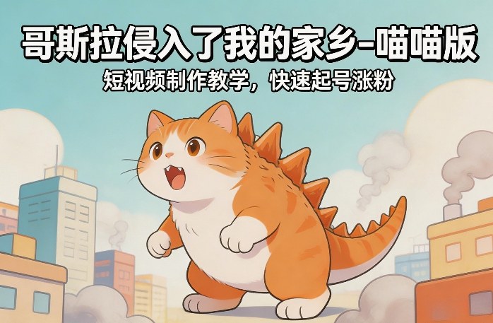 哥斯拉侵入了我的家乡–喵喵版短视频制作教学，快速起号涨粉-得优社