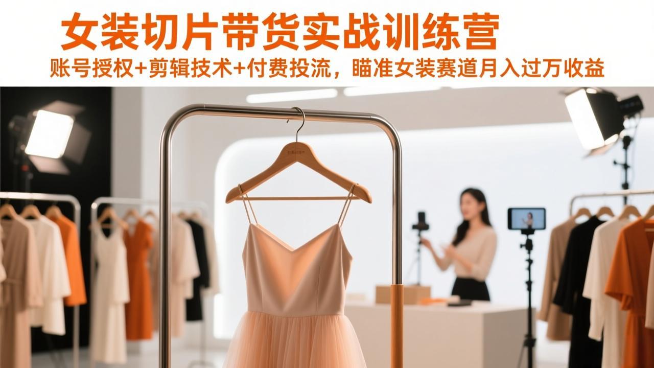 女装切片带货实战训练营，账号授权+剪辑技术+付费投流，瞄准女装赛道月入过万收益-得优社
