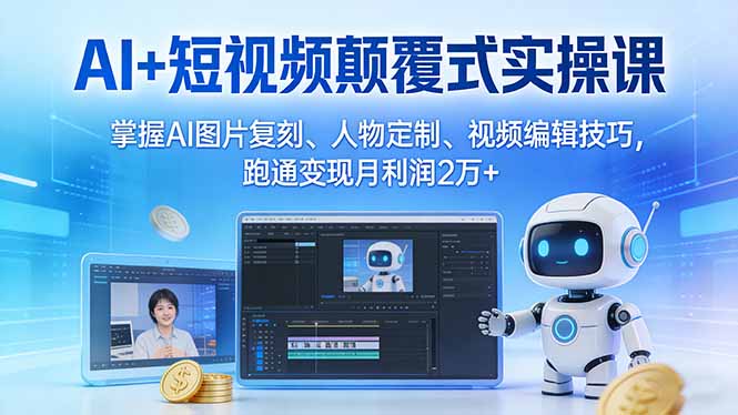 AI+短视频颠覆式实操课：掌握AI图片复刻、人物定制、视频编辑技巧，跑通变现月利润2万+-得优社