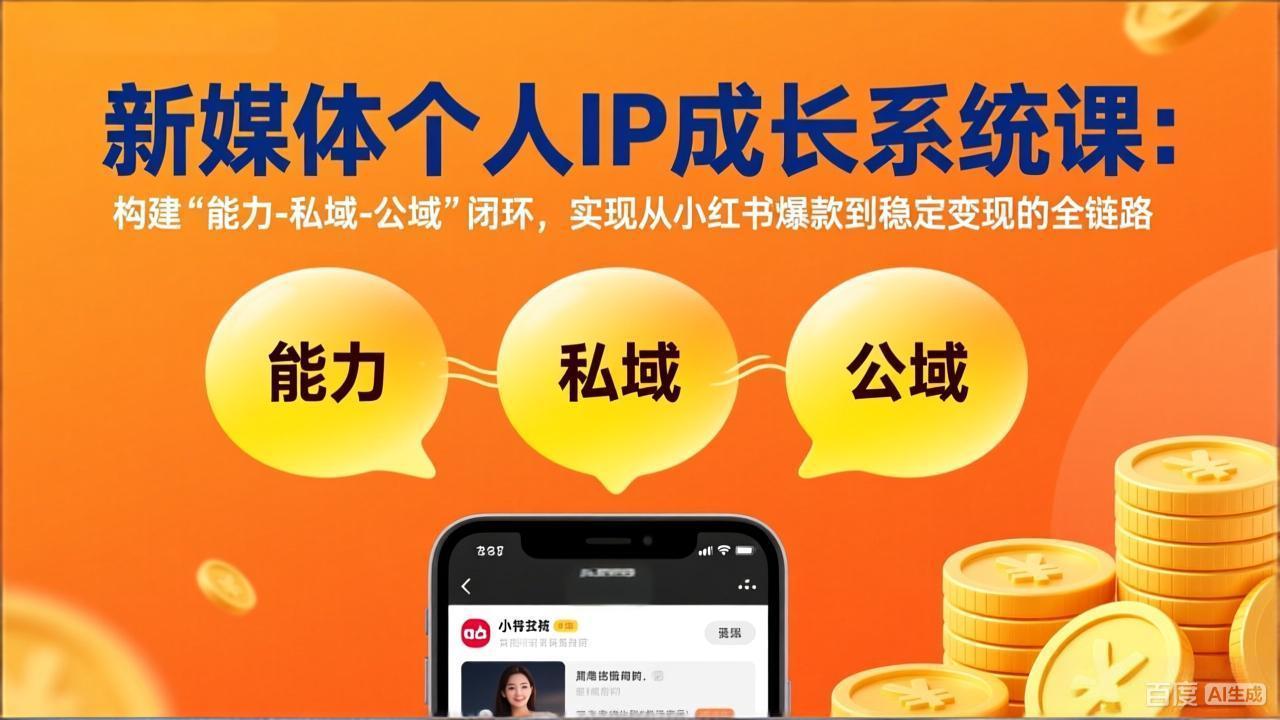 新媒体个人IP成长系统课-更新：构建“能力-私域-公域”闭环，实现从小红书爆款到稳定变现-得优社