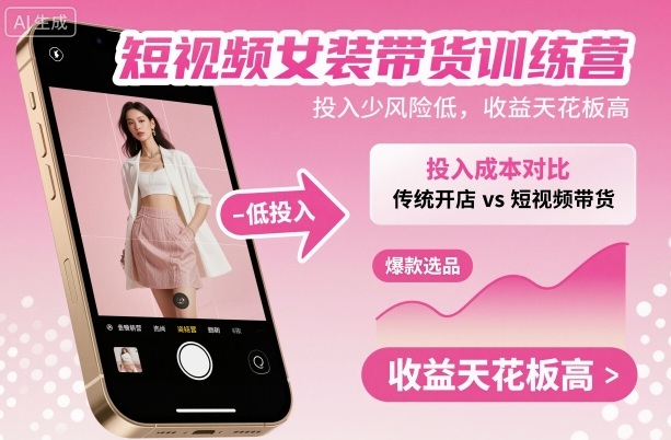 短视频女装带货训练营，投入少风险低，收益天花板高-得优社