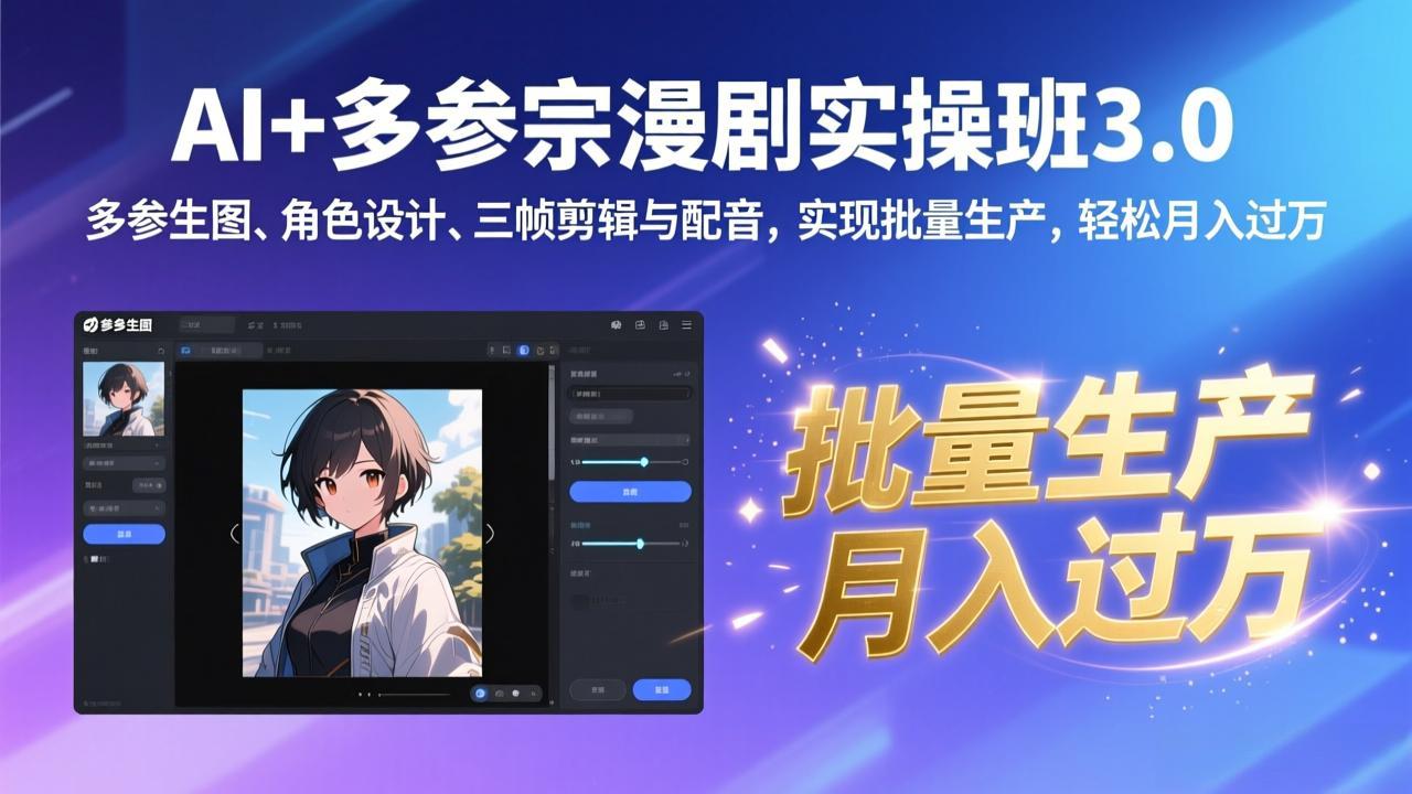 AI+多参宗漫剧实操班3.0：多参生图、角色设计、三帧剪辑与配音，实现批量生产，轻松月入过万-得优社