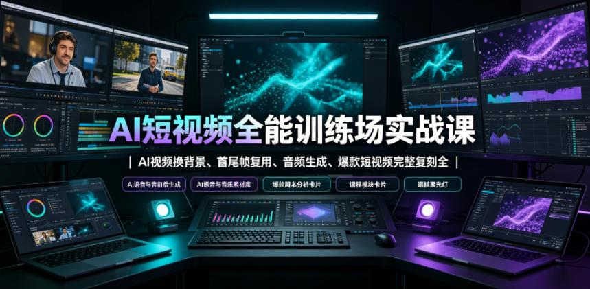 AI短视频全能训练场实战课｜AI视频换背景、首尾帧复用、音频生成、爆款短视频完整复刻全套实操教学-得优社