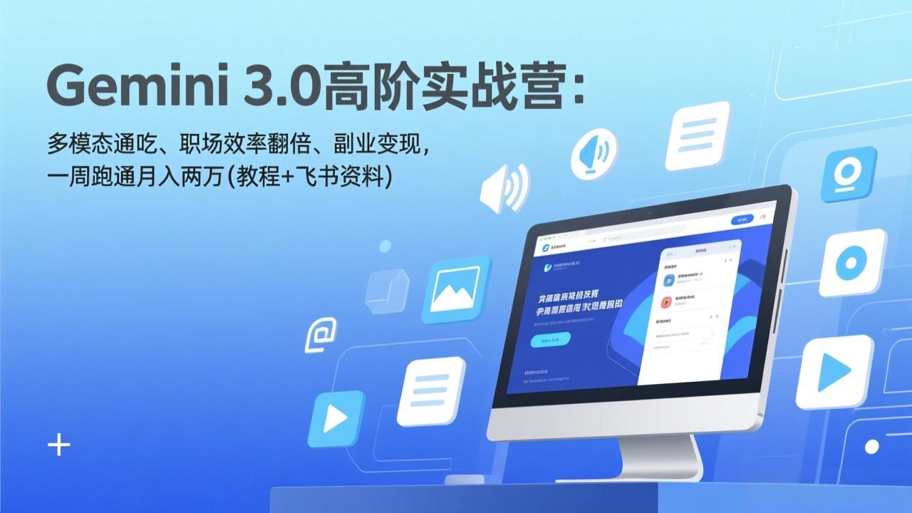 Gemini 3.0高阶实战营：多模态通吃、职场效率翻倍、副业变现，一周跑通月入两万(教程+飞书资料-得优社